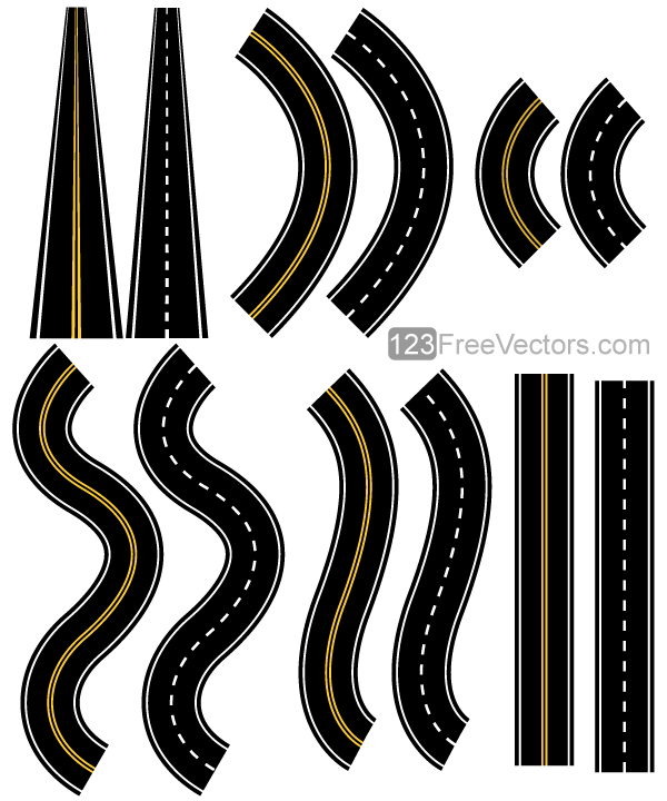 131-roads-vector-pack-600x720 カーブ、S字、直線、遠近など道路の無料イラストパーツ（12種類）