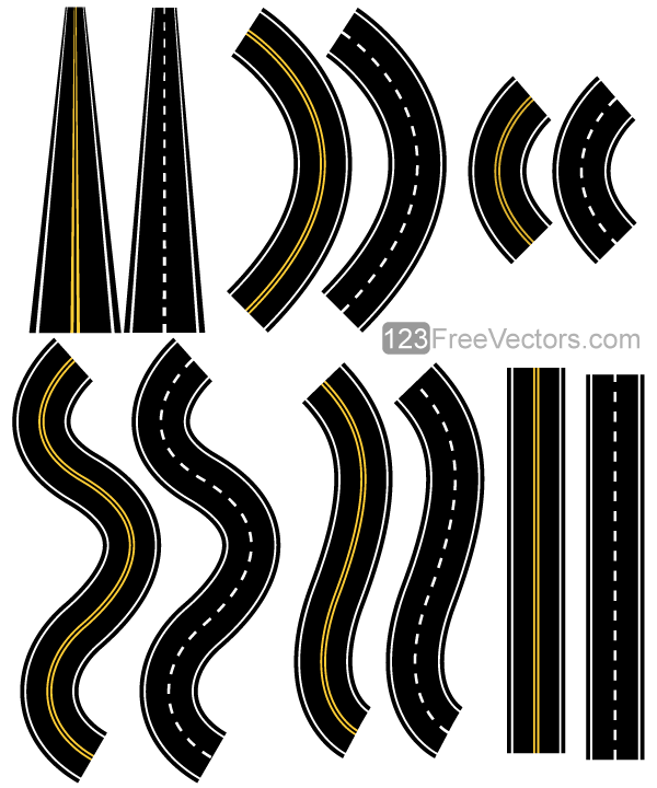 カーブ S字 直線 遠近など道路の無料イラストパーツ 12種類 All Free Clipart