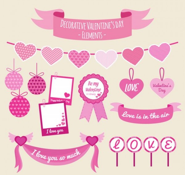 9-pink-Valentines-day-decoration-vector-600x568 バレンタイン用装飾。ピンクのハートイラスト