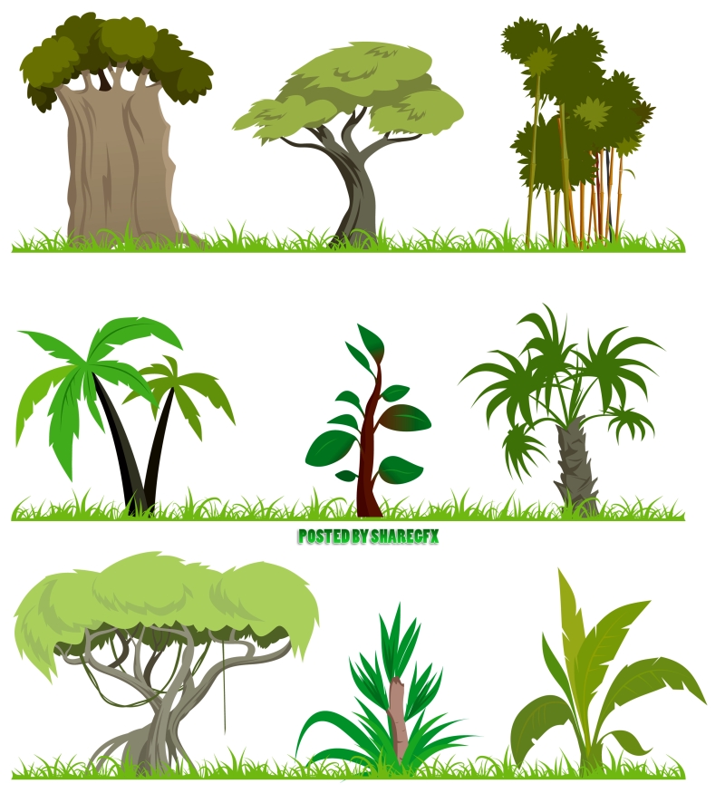 熱帯ジャングルを連想させる大木のクリップアート素材 All Free Clipart