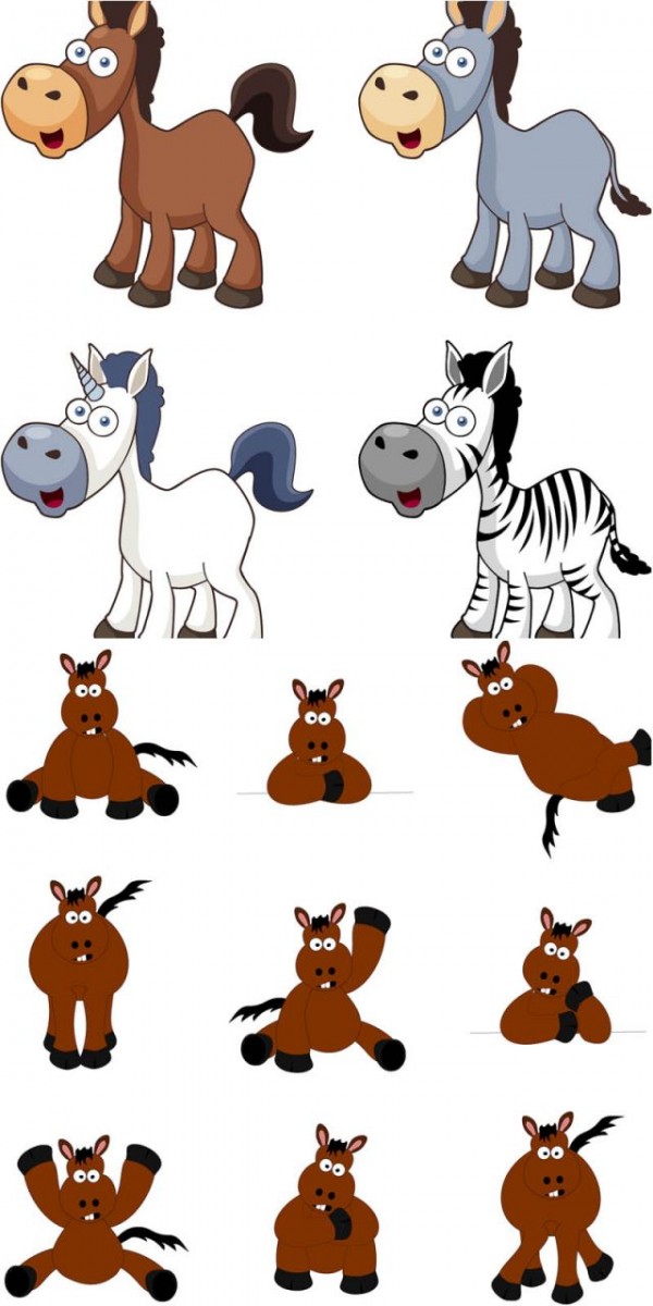 Cartoon-horse-vector-600x1200 無料ベクターイラスト素材。13種類のキュートな子馬（干支・午）