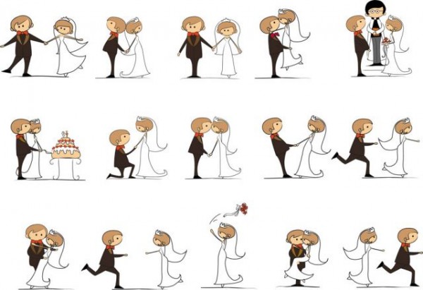 Cartoon-style-wedding-elements-06-600x411 15のシーンを描いた結婚式の無料ベクタークリップアート素材