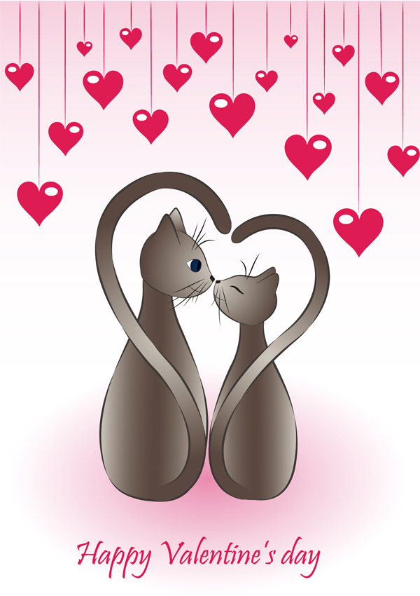 Cat-with-heart-4 ラブリーな猫のカップルを描いたバレンタイン素材。無料ベクターイラスト素材