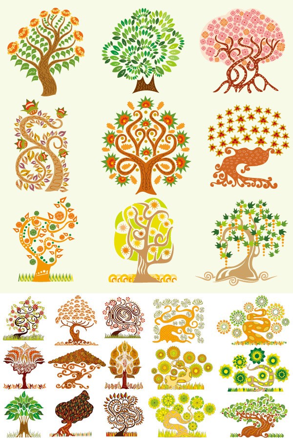 Creative.Cartoon.Tree_.Set_.Vector-aiovector.com_ 抽象的すぎる樹木（ツリー）の無料ベクターイラスト素材24個
