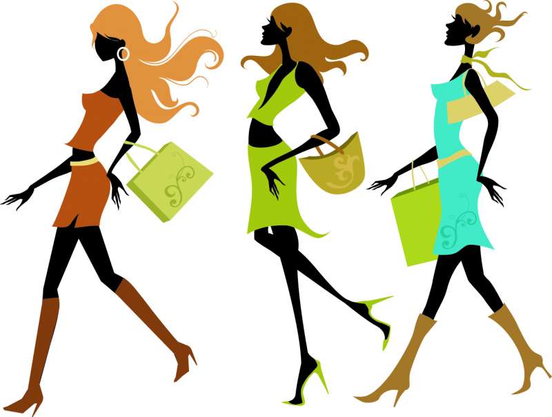 ショッピングを楽しむファッショナブルな13種類の女性のベクター