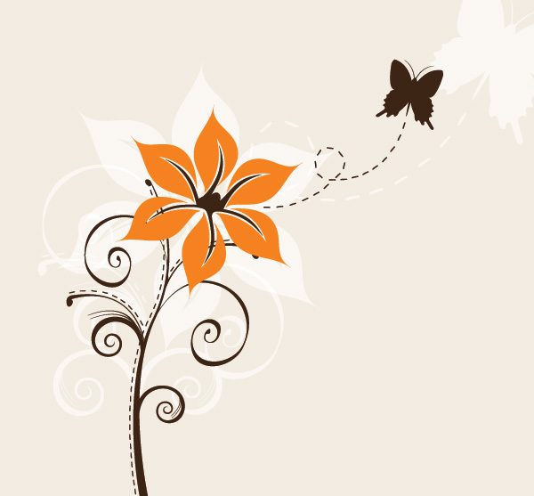 Flower-and-Butterfly-Vector-Graphic-600x557 お花から飛び立った蝶を描いたベクターシルエットイラスト素材