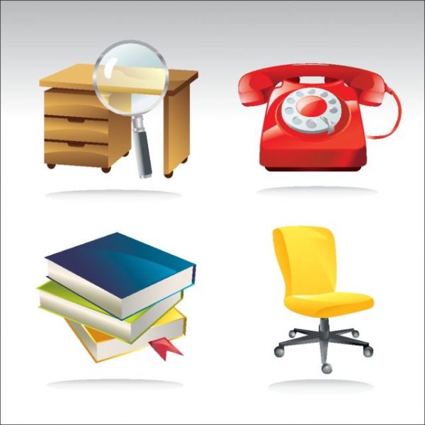Free-Office-Vector-Icons-600x600 オフィス用（デスク・電話・書類・椅子）無料ベクタークリップアート素材