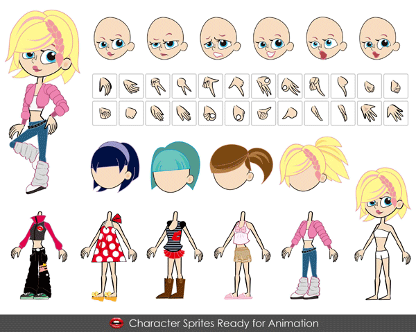 Free-Vector-Cute-Cartoon-Girl-Characters 着せ替えアバター（女子）無料ベクターイラスト素材