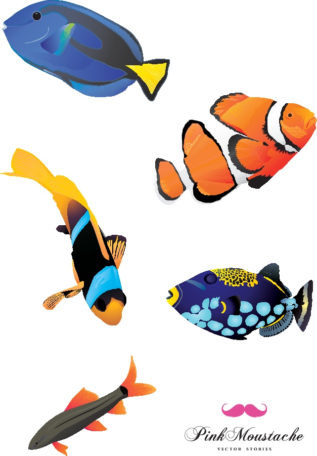 5種類の熱帯魚 海水魚 の無料ベクタークリップアート素材 All