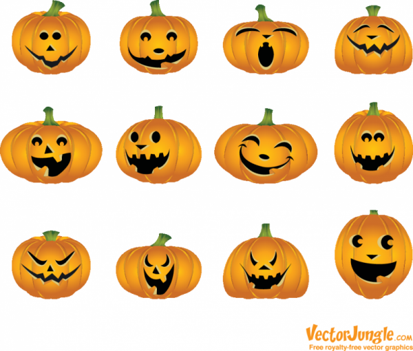 Halloween_pumpkins-600x510 ハロウィン用くりぬきカボチャのベクターイラスト素材１２種類
