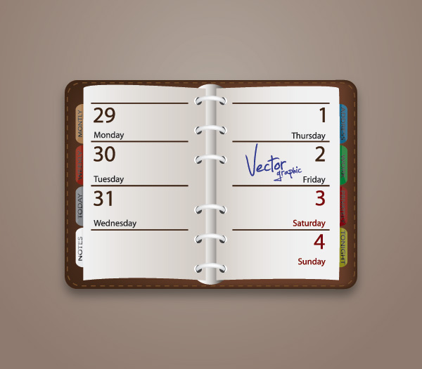 Leather-Personal-Notebook-Vector ハイクオリティーなシステム手帳の無料ベクタークリップアート素材