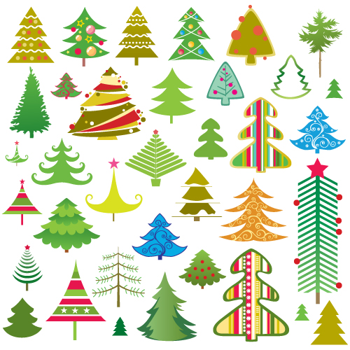 Lovely-christmas-tree-vector 36種類のかわいいクリスマスツリー無料ベクタークリップアート素材