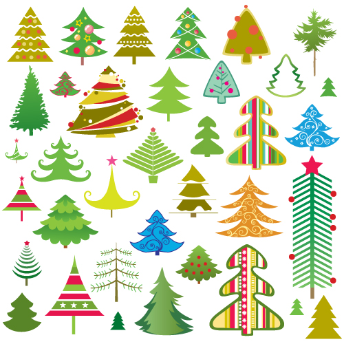 36種類のかわいいクリスマスツリー無料ベクタークリップアート素材 All Free Clipart