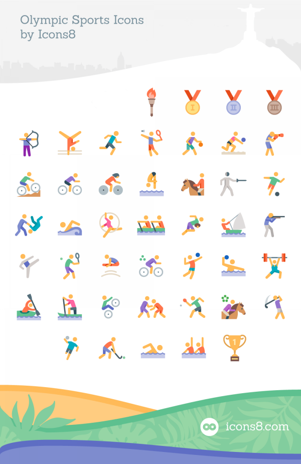 Olympic-Sports-full-preview-1000px-opt-1-600x924 45種類のオリンピックスポーツアイコン無料セット（EPS, PDF, PNG, SVG）