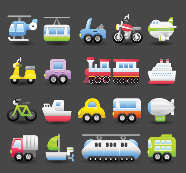 Transportation-Icons1 おもちゃの乗物いろいろ。無料ベクターイラスト素材