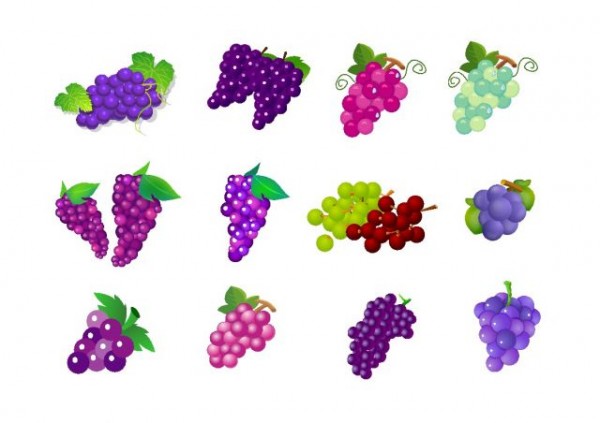 Vector-Fruits-Grape-Vectors-600x423 12種類のいろいろな葡萄（巨峰・マスカット･グレープ）の無料ベクタークリップアート素材