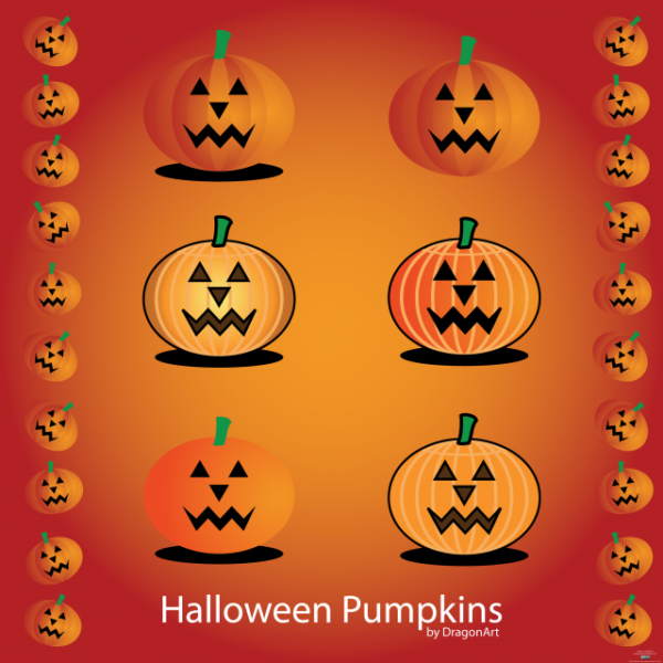 Vector-Halloween-Pumpkins-Gradient-by-DragonArt-600x600 ポップなデザインのハロウィンカボチャ。フリーベクタークリップアート素材