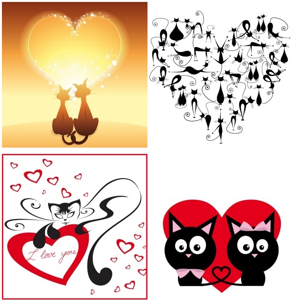 ラブリーな猫のカップルを描いたバレンタイン素材 無料ベクターイラスト素材 All Free Clipart