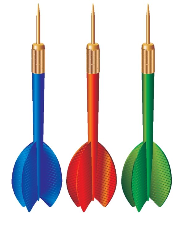 darts-vector-600x776 3色のカラフルなダーツ。無料ベクタークリップアート素材