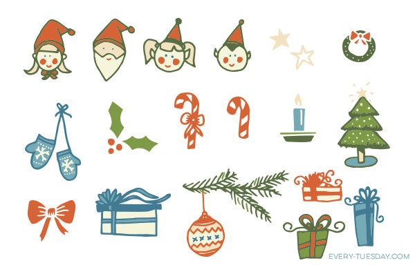 every-tuesday-holiday-vectors-600x397 手書きがかわいいクリスマス関連のクリップアート素材