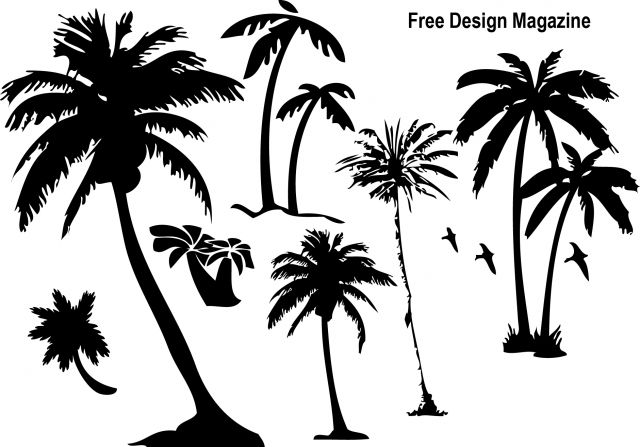 夏デザイン 無料のパームツリー 椰子の木 シルエット素材 All