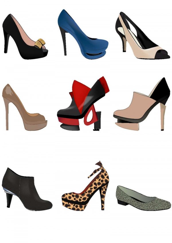 stylish-women-shoes-600x847 おしゃれなハイヒール9種類の無料ベクタークリップアート素材