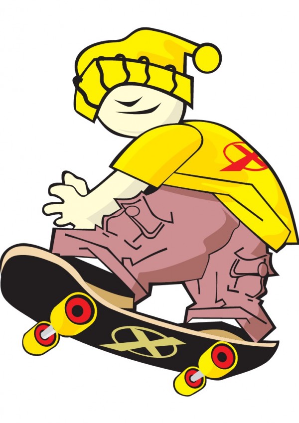 unique-skateboarding-vector-600x849 スケボーで遊ぶファンキーな少年。無料ベクタークリップアート素材