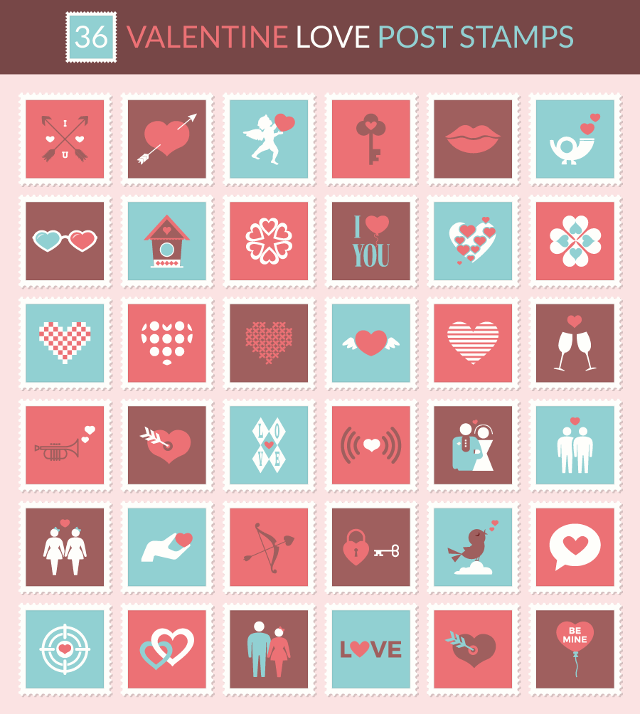 ３６個のラブリーでかわいい切手のイラスト素材 バレンタインやウェディングに All Free Clipart