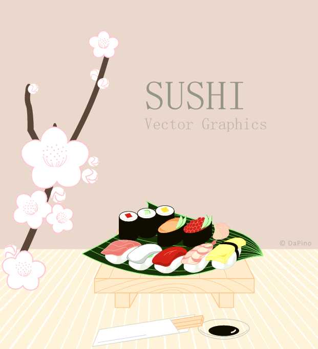 お寿司と桜を描いた春らしいベクターイラスト素材 All Free Clipart